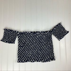 Miss Cocoa Navy & White Polkadot Sheared Crop Top Size Small